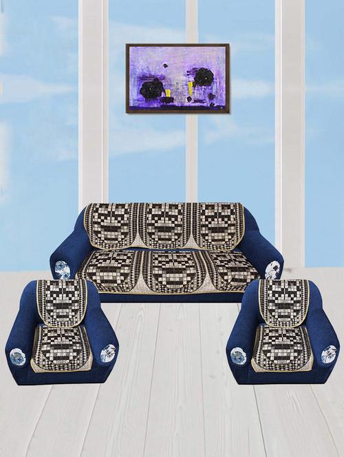 polyester fabric check design sofa covers set of 6 seater - multi-color - 15922527 - Very Small Image - 1