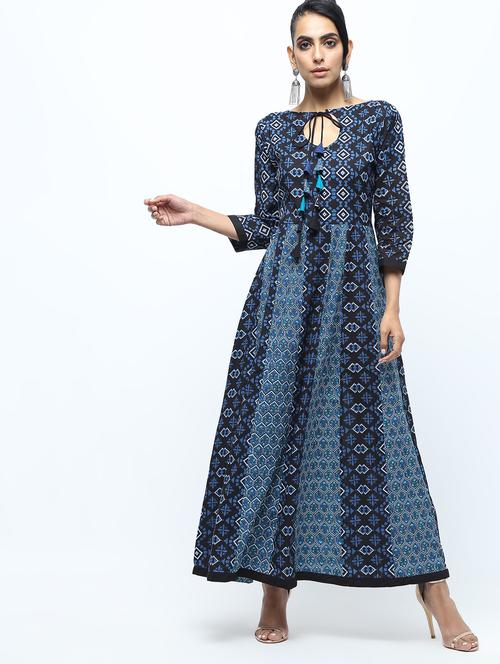 anarkali printed kurta with tassels - 15922551 - Very Small Image - 1