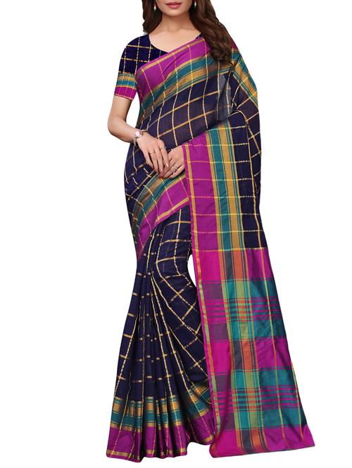 checkered printed saree with blouse - 15923434 - Very Small Image - 1