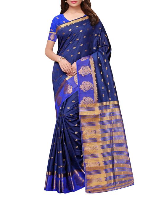 floral jacquard saree with blouse - 15923455 - Very Small Image - 1
