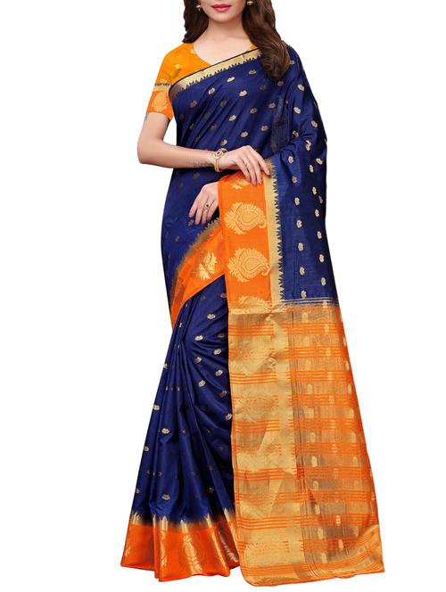 floral jacquard saree with blouse - 15923456 - Very Small Image - 1