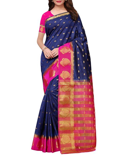 floral jacquard saree with blouse - 15923457 - Very Small Image - 1
