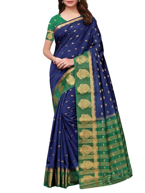 floral jacquard saree with blouse - 15923458 - Very Small Image - 1