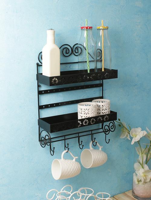 home sparkle kitchen wall rack mild steel (black) (33 x 11 x 45 cm) - 15923577 - Very Small Image - 1