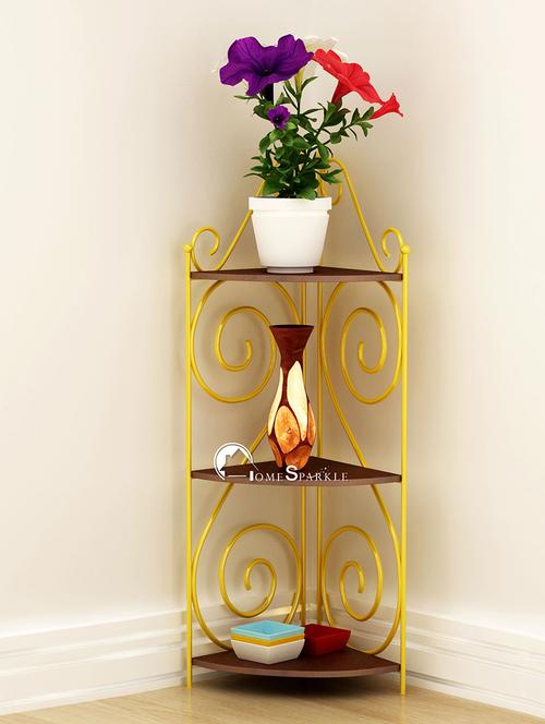 home sparkle corner shelves wood & mild steel (yellow) (40 x 25 x 75 cm) - 15923583 - Very Small Image - 1