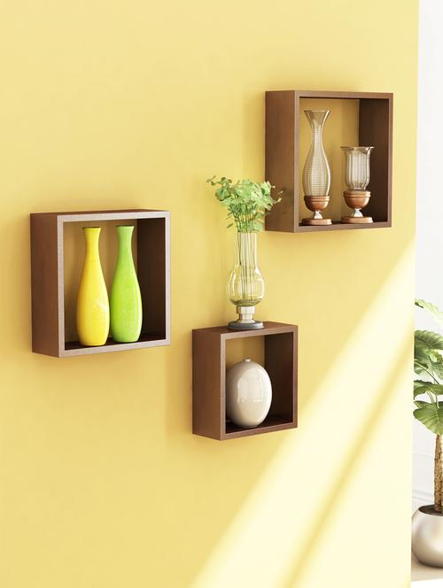 wooden cube wall shelves set of 3 engineered wood (brown) - 15923651 - Very Small Image - 1