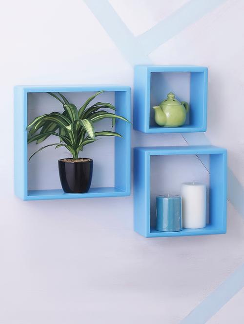 wooden cube wall shelves set of 3 engineered wood (turquoise) - 15923653 - Very Small Image - 1