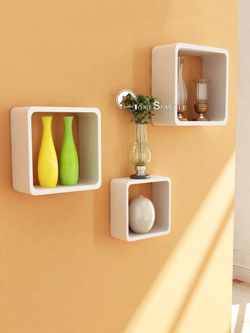 home sparkle set of 3 cube wall shelves engineered wood (white) - 15923670 - Very Small Image - 1