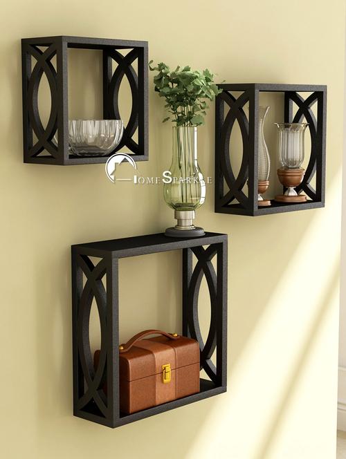 home sparkle set of 3 cube wall shelves engineered wood (black) - 15923689 - Very Small Image - 1