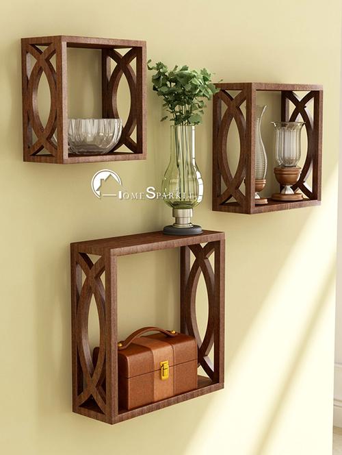 home sparkle set of 3 cube wall shelves engineered wood (brown) - 15923690 - Very Small Image - 1