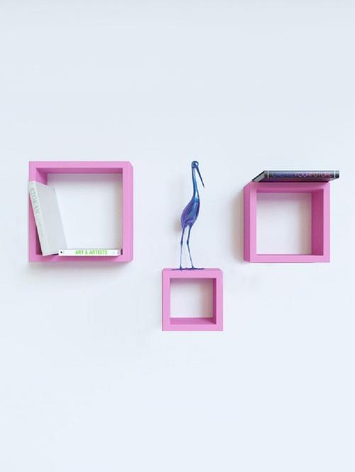 home sparkle set of 3 square wall shelves engineered wood (pink) - 15923808 - Very Small Image - 1