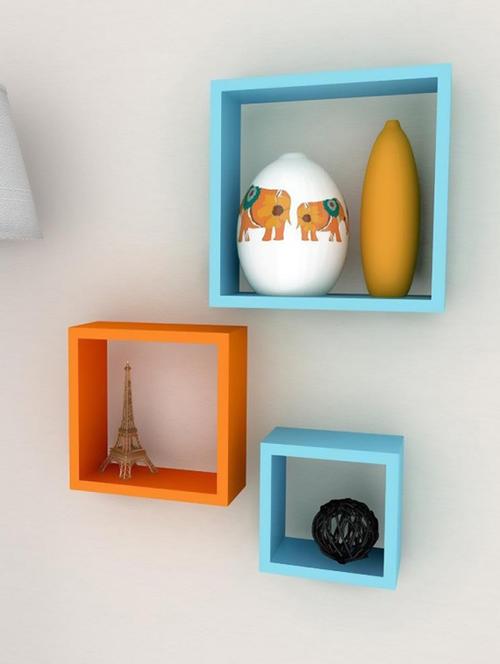 home sparkle set of 3 square wall shelves engineered wood (orange & blue) - 15923809 - Very Small Image - 1