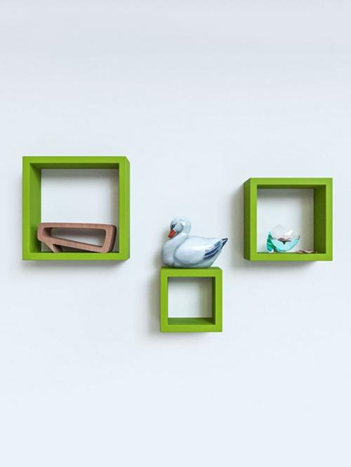 home sparkle set of 3 square wall shelves engineered wood (green) - 15923810 - Very Small Image - 1