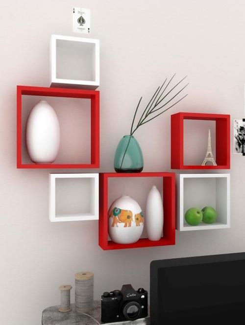 home sparkle set of 6 square wall shelves engineered wood (red & white) - 15923820 - Very Small Image - 1