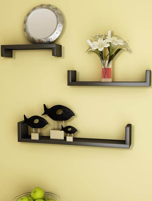 home sparkle set of 3 wall shelves mango wood (black) - 15923822 - Very Small Image - 1