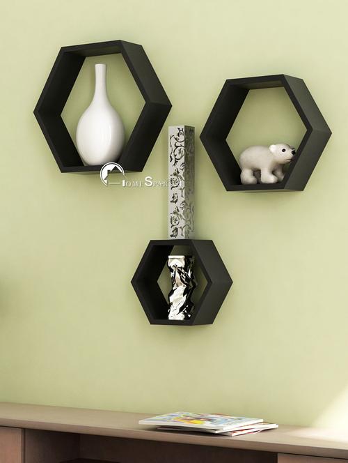 home sparkle hexagonal wall shelves engineered wood (black) - 15923827 - Very Small Image - 1