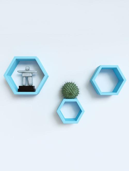home sparkle set of 3 hexagon wall shelves engineered wood (blue) - 15923829 - Very Small Image - 1