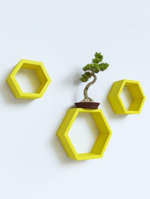 home sparkle set of 3 hexagon wall shelves engineered wood (yellow) - 15923830 - Very Small Image - 1