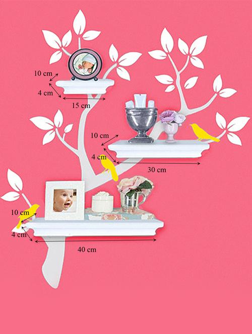 home sparkle tree wall sticker & 3 wall shelves engineered wood (white & yellow) - 15923839 - Very Small Image - 1