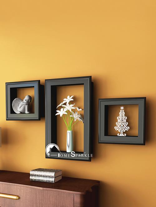 home sparkle set of 3 wall shelves w/frames engineered wood (black) - 15923840 - Very Small Image - 1