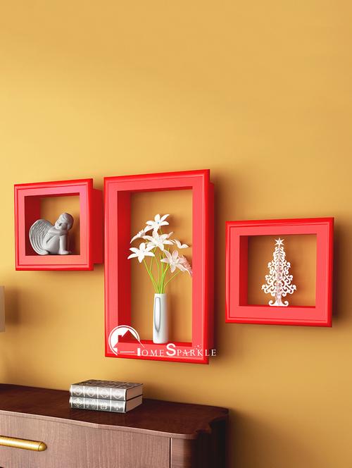 home sparkle set of 3 wall shelves w/frames engineered wood (red) - 15923841 - Very Small Image - 1