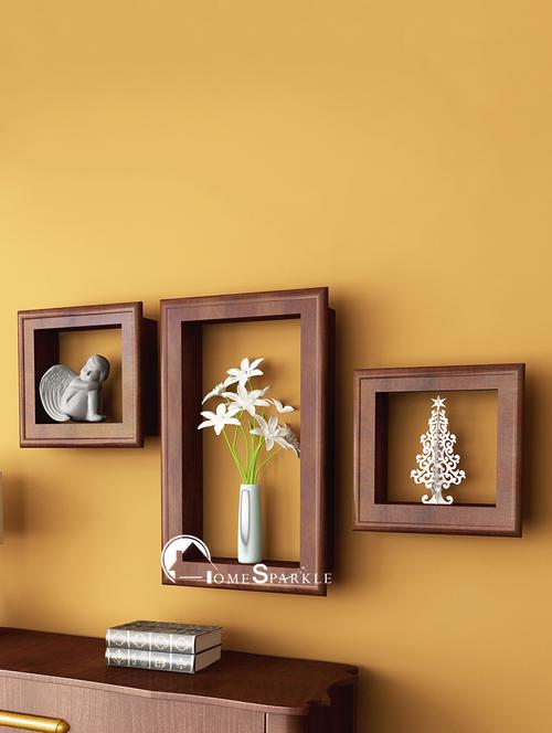 home sparkle set of 3 wall shelves w/frames engineered wood (brown) - 15923842 - Very Small Image - 1