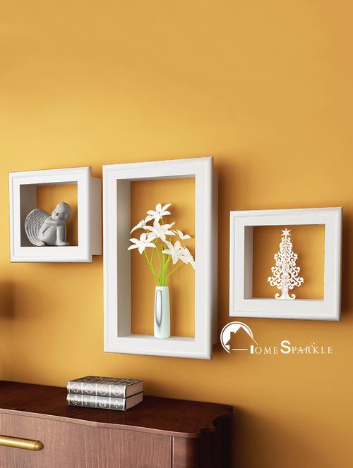 home sparkle set of 3 wall shelves w/frames engineered wood (white) - 15923844 - Very Small Image - 1