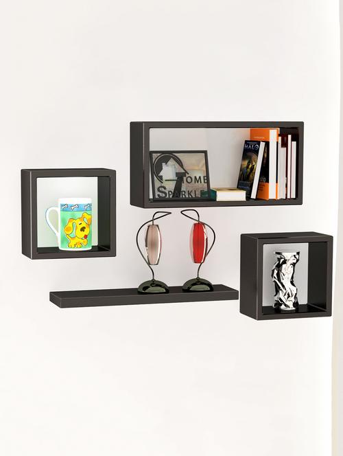 home sparkle set of 4 wall shelves engineered wood (black) - 15923849 - Very Small Image - 1