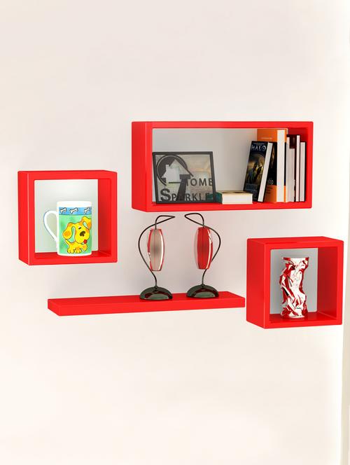 home sparkle set of 4 wall shelves engineered wood (red) - 15923850 - Very Small Image - 1