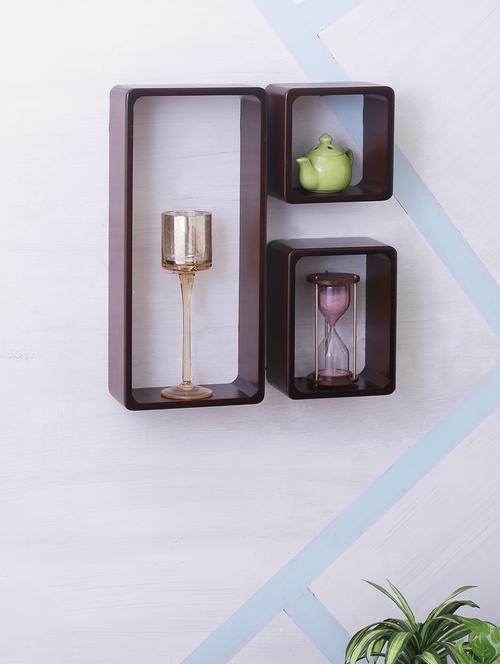 home sparkle set of three wall cube shelves engineered wood (brown) - 15923856 - Very Small Image - 1