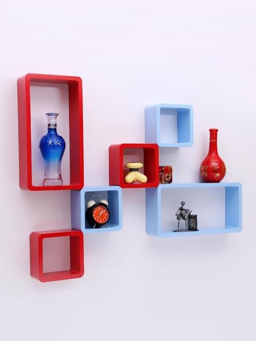 home sparkle set of 6 cube rectangle wall shelves engineered wood (red & blue) - 15923857 - Very Small Image - 1