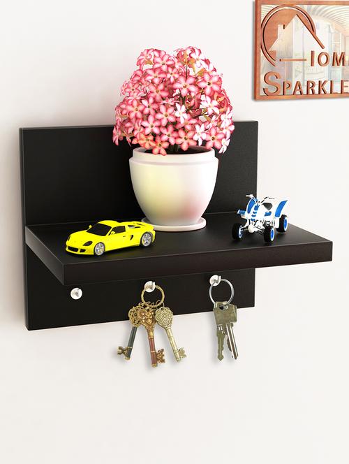 home sparkle wall shelf cum key holder engineered wood (black) (20 x 12 x 15 cm) - 15923926 - Very Small Image - 1