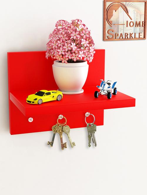 home sparkle wall shelf cum key holder engineered wood (red) (20 x 12 x 15 cm) - 15923927 - Very Small Image - 1