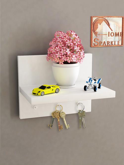 home sparkle wall shelf cum key holder engineered wood (white) (20 x 12 x 15 cm) - 15923928 - Very Small Image - 1