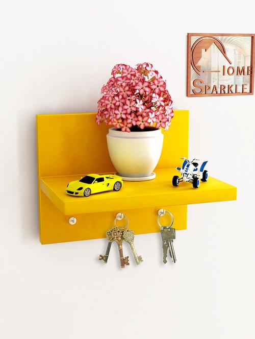 home sparkle wall shelf cum key holder engineered wood (yellow) (20 x 12 x 15 cm) - 15923929 - Very Small Image - 1