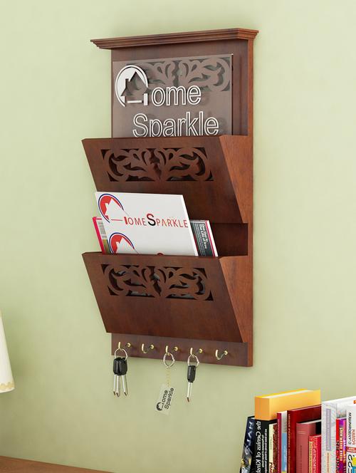 home sparkle letter rack cum key holder engineered wood (brown) (25 x 9 x 46 cm) - 15923931 - Very Small Image - 1