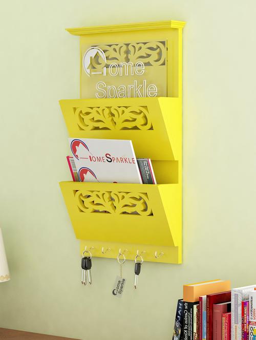 home sparkle letter rack cum key holder engineered wood (yellow) (25 x 9 x 46 cm) - 15923932 - Very Small Image - 1