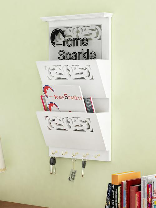 home sparkle letter rack cum key holder engineered wood (white) (25 x 9 x 46 cm) - 15923933 - Very Small Image - 1