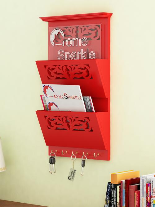 home sparkle letter rack cum key holder engineered wood (red) (25 x 9 x 46 cm) - 15923934 - Very Small Image - 1