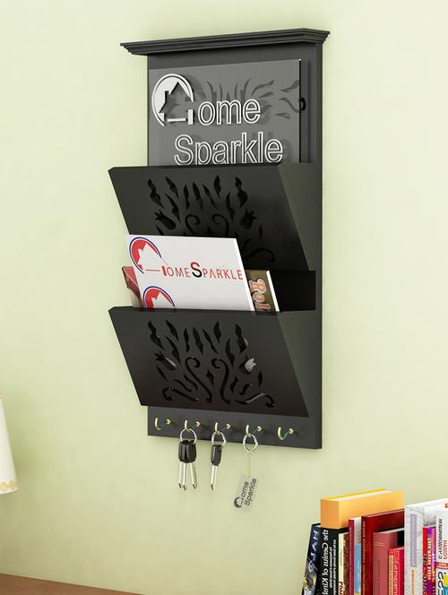home sparkle letter rack cum key holder engineered wood (black) (25 x 9 x 46 cm) - 15923935 - Very Small Image - 1