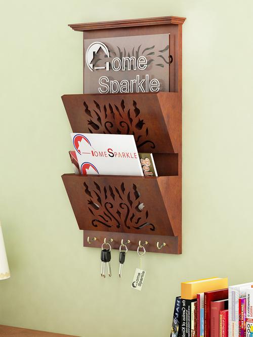 home sparkle letter rack cum key holder engineered wood (brown) (25 x 9 x 46 cm) - 15923936 - Very Small Image - 1