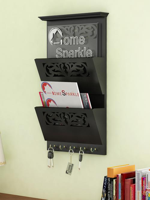 home sparkle letter rack cum key holder engineered wood (black) (25 x 9 x 46 cm) - 15923937 - Very Small Image - 1