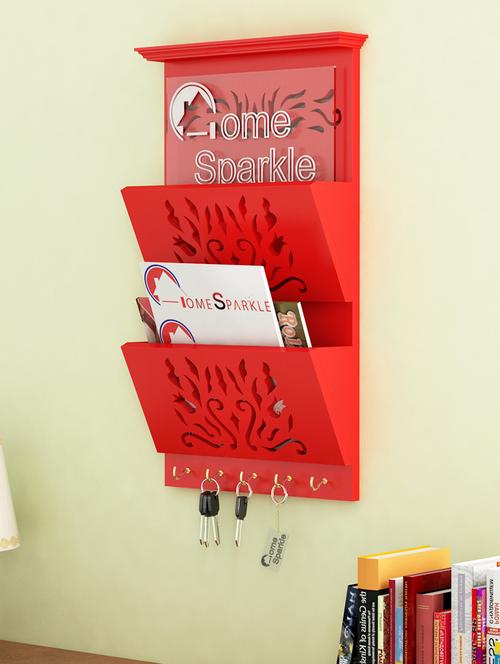 home sparkle letter rack cum key holder engineered wood (red) (25 x 9 x 46 cm) - 15923938 - Very Small Image - 1