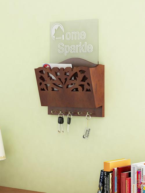 home sparkle letter rack cum key holder engineered wood (brown) (28 x 11 x 25 cm) - 15923941 - Very Small Image - 1
