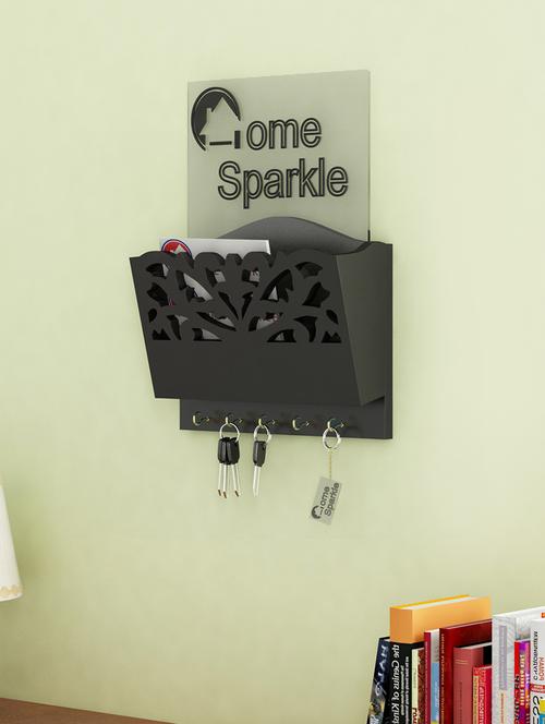 home sparkle letter rack cum key holder engineered wood (black) (28 x 11 x 25 cm) - 15923942 - Very Small Image - 1