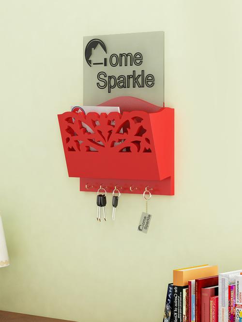 home sparkle letter rack cum key holder engineered wood (red) (28 x 11 x 25 cm) - 15923945 - Very Small Image - 1