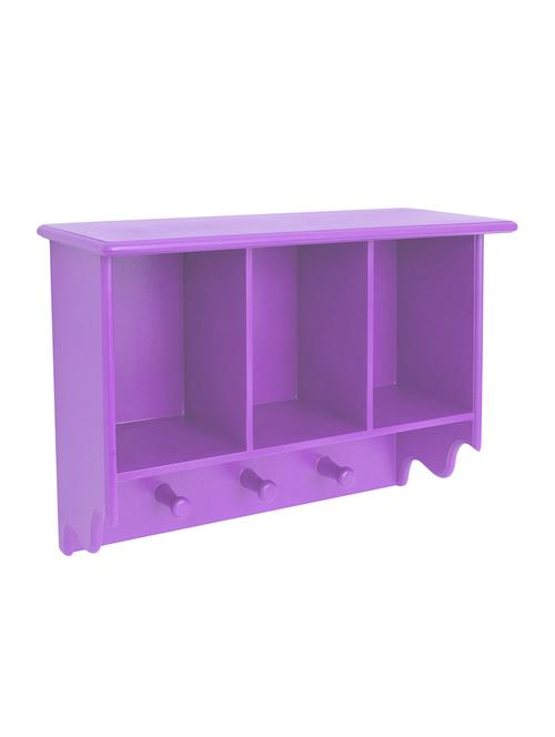 home sparkle 3 compartment wall shelf with hooks engineered wood (purple) (69 x 19 x 41 cm) - 15923948 - Very Small Image - 1