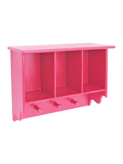 home sparkle 3 compartment wall shelf with hooks engineered wood (pink) (69 x 19 x 41 cm) - 15923950 - Very Small Image - 1