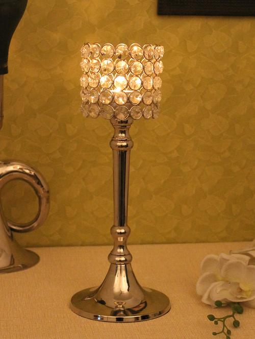 home sparkle crystal tea light candle holder stand aluminium (silver) - 15924148 - Very Small Image - 1
