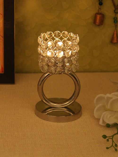 home sparkle ring shaped crystal tea light candle holder stand aluminium (silver) - 15924150 - Very Small Image - 1